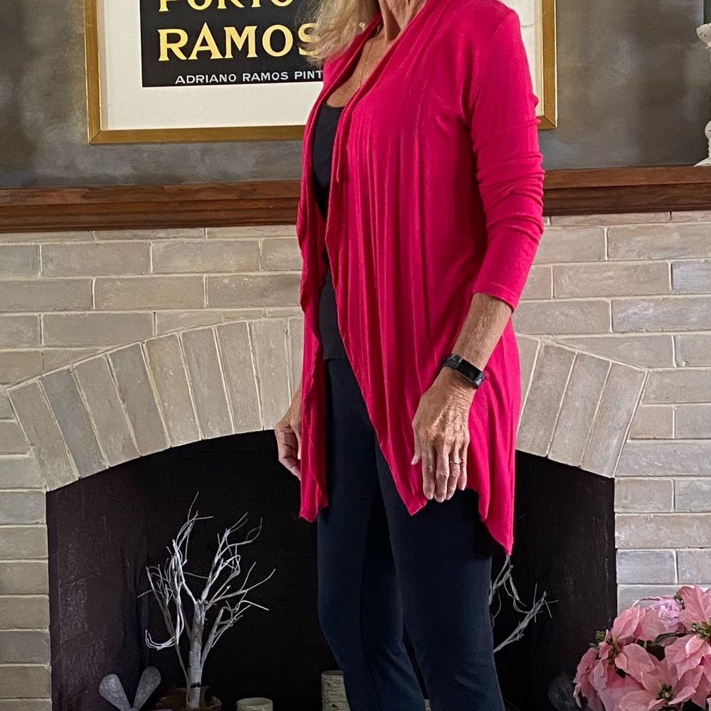 Long, hot pink, light weight, cardigan, size medium